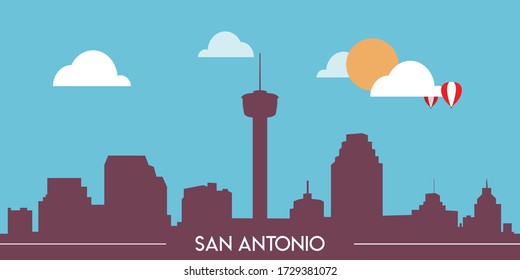 San Antonio Skyline Silhouette Flat Design Stock Vector Royalty Free