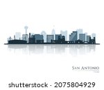 San Antonio skyline silhouette with reflection. Landscape San Antonio, Texas. Vector illustration.