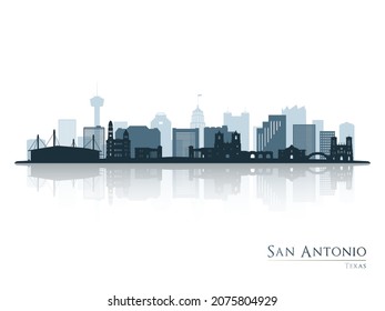 Silueta de perfil de San Antonio con reflexión. Paisaje San Antonio, Texas. Ilustración vectorial.