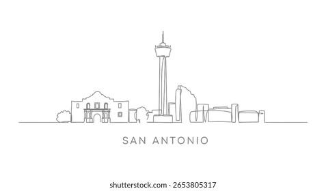 O horizonte de San Antonio com Texas, EUA e Line Art.