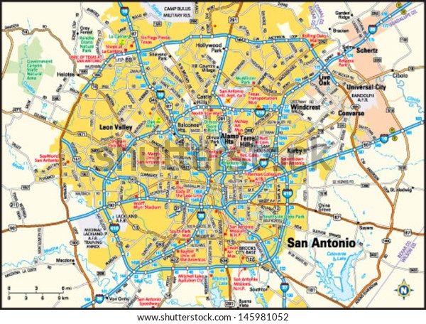 San Antonio Map Area San Antonio Texas Area Map Stock Vector (Royalty Free) 145981052 |  Shutterstock