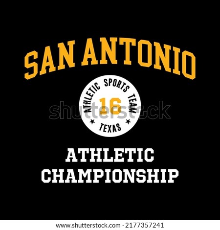 San Antonio, Texas design for t-shirt. Athletic tee shirt print. Typography graphics for sportswear and apparel. Vector illustration.