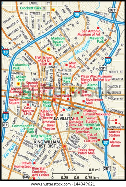 san antonio downtown map San Antonio Texas Downtown Map Stock Vector Royalty Free 144049621 san antonio downtown map