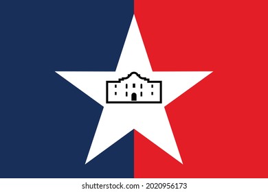 San Antonio, Texas Flag. The Alamo Building. Vector Illustration.