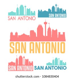 San Antonio Texas Flat Icon Skyline Vector Silhouette Design Set