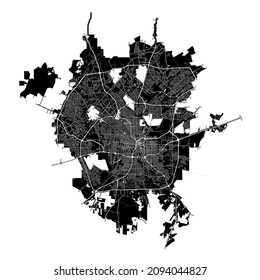 San Antonio, Texas, United States, high resolution vector map with city boundaries, and editable paths. The city map was drawn with white areas and lines for main roads, side roads and watercourses.