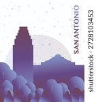 San Antonio, Texas USA gradient futuristic poster. Vector landmark abstract silhouette graphic for brochure, vertical page, booklet, cover