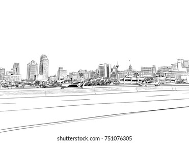 San Antonio. Texas. USA. Hand drawn. Unusual Street sketch, vector illustration