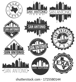 San Antonio Texas USA Skyline Vector Art Stamps. Silhouette Emblematic Buildings.