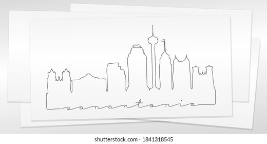 San Antonio, TX, USA Doodle Skyline Hand Drawn. City One Line Art Illustration Landmark. Minimalistic Sketch Pen Background.
