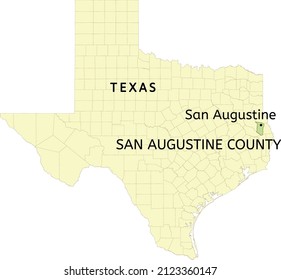 Ubicación del condado de San Agustín y la ciudad de San Agustín en el mapa del estado de Texas