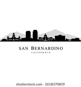 San Bernardino with CA Skyline, Silhouette, and Vector.