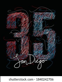 San Diego 35.Colorful typography in scribble and chaotic sketch.Clothing,t-shirt,apparel and other uses.Vector illustration,Eps10.