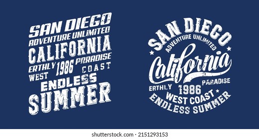 San Diego Adventure Unlimited California Endless Summer  typography for t-shirt print, vector illustration