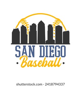 San Diego, CA, USA Baseball Skyline City Silhouette Vector. Softball Design Style Icon Symbols. Sport America Ball.