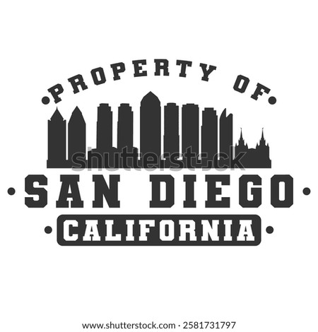 San Diego, CA, USA City Varsity Skyline. A Logotype Sports College and University Style. Illustration Design Vector Emblem.