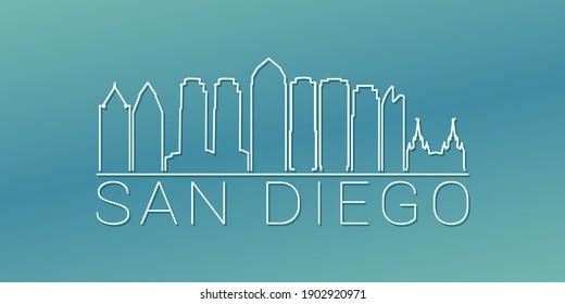 San Diego, CA, USA Skyline Linear Design. Flat City Illustration Minimal Clip Art. Background Gradient Travel Vector Icon.