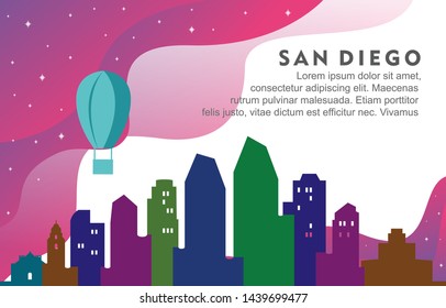 San Diego California City Building Cityscape Skyline Dynamic Background Illustration