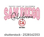 San Diego California college style vintage typography. Vector illustration design