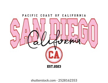 San Diego California estilo universitário tipografia vintage. Design de ilustração vetorial