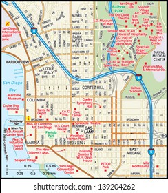 San Diego, California Downtown Map