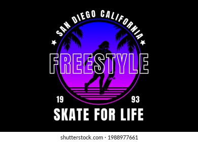 san diego California freestyle skateboard color blue and pink