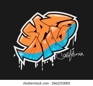 San Diego California graffiti style hand drawn lettering. Can be used for printing on t shirt and souvenirs. Posters, banners, cards, flyers, stickers. Decorative vector text.