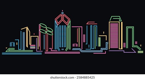 San Diego California neon light skyline