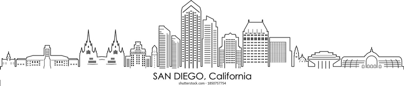 SAN DIEGO California SKYLINE City Outline Silhouette