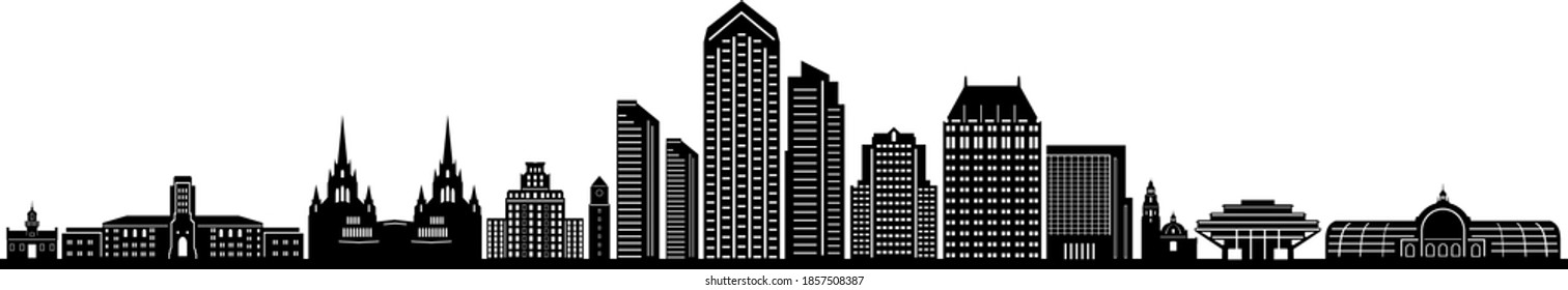 SAN DIEGO California SKYLINE City Outline Silhouette