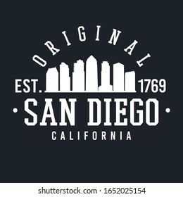 Línea Skyline Original de San Diego California. Un Logoype Sports College and University Style. Diseño de ilustración