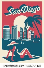 San Diego California skyline postcard