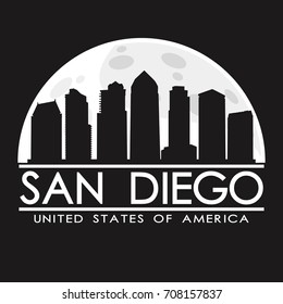 San Diego California Skyline Silhouette City Vector Design Art Background.