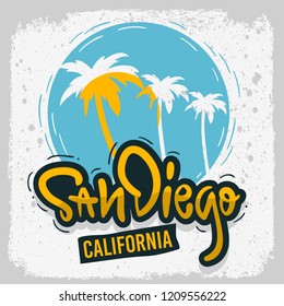 San Diego California Surfing Surf  Design  Hand Drawn Lettering Type Logo Sign Label for Promotion Ads t shirt or sticker Poster Vector Image