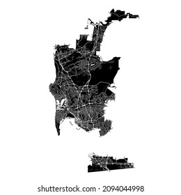 San Diego, California, United States, high resolution vector map with city boundaries, and editable paths. The city map was drawn with white areas and lines for main roads, side roads and watercourses