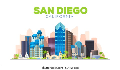 San Diego California (United States) city skyline vector background. Flat vector illustration.