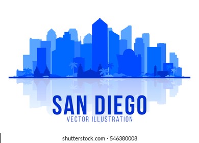 San Diego California (United States) silhouette city skyline vector background. Flat vector illustration.