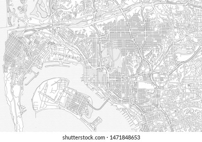 San Diego, California, USA, bright outlined vector map with bigger and minor roads and steets created for infographic backgrounds.