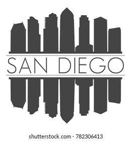 San Diego California USA Skyline Vector Art Mirror Silhouette Emblematic Buildings 