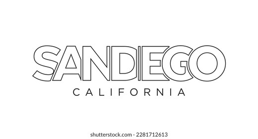 San Diego, California, USA typography slogan design. America logo with graphic city lettering for print and web products.