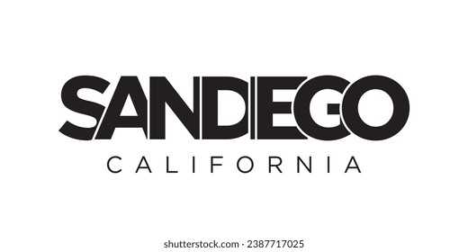 San Diego, California, USA typography slogan design. America logo with graphic city lettering for print and web products.