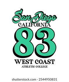 San diego california projeto tipográfico da universidade atlética da costa oeste