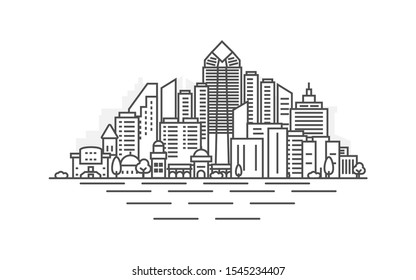 San Diego city, California architecture line skyline illustration. Linear vector cityscape with famous landmarks, city sights, design icons. Landscape with editable strokes.