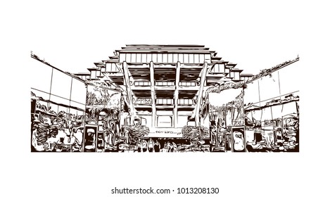 San Diego City in California, USA. Hand drawn sketch illustration in vector.