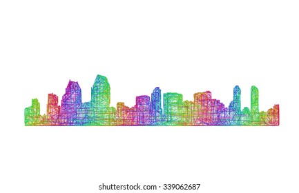 San Diego city skyline silhouette - multicolor line art