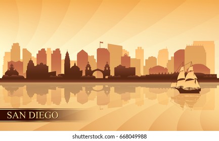 San Diego city skyline silhouette background, vector illustration