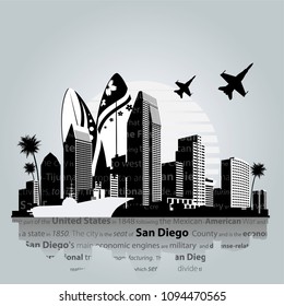 San Diego city skyline. Vector illustration