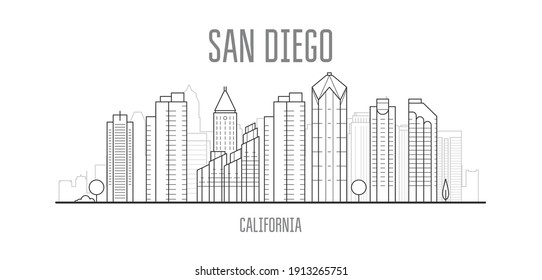 San Diego cityscape with skyscrapers and landmarks of San Diego, city skyline 