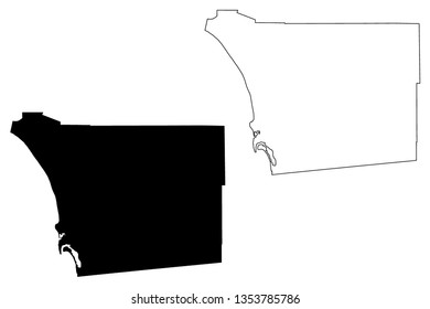 San Diego County, California (Counties in California, United States of America,USA, U.S., US) map vector illustration, scribble sketch San Diego map