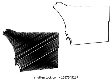 San Diego County, California (Counties in California, United States of America,USA, U.S., US) map vector illustration, scribble sketch San Diego map